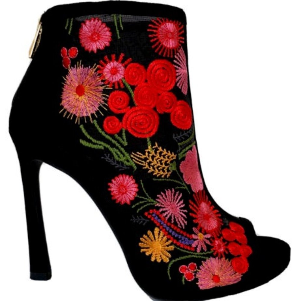 Jessica Simpson Pascall Black Embroidered Mesh Booties Ankle Boots - 8.5 NWT